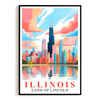 Illinois Art Print Travel Poster Land Of Lincoln Chicago City Skyline Travel Souvenir Wall Landscape Painting Ideal For Home Living Room Office Bedroom Decor Unframed | teecentury