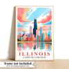 Illinois Art Print Travel Poster Land Of Lincoln Chicago City Skyline Travel Souvenir Wall Landscape Painting Ideal For Home Living Room Office Bedroom Decor Unframed | teecentury