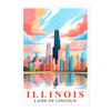 Illinois Art Print Travel Poster Land Of Lincoln Chicago City Skyline Travel Souvenir Wall Landscape Painting Ideal For Home Living Room Office Bedroom Decor Unframed | teecentury