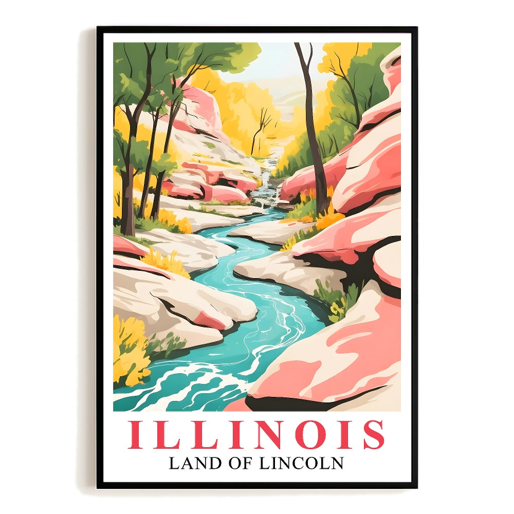 Illinois Print Travel Poster Scenic Waterfal Nature Souvenir Wall Art Landscape Painting Picture Ideal Gift For Home Room Living Room Office Bedroom Decor Unframed | teecentury