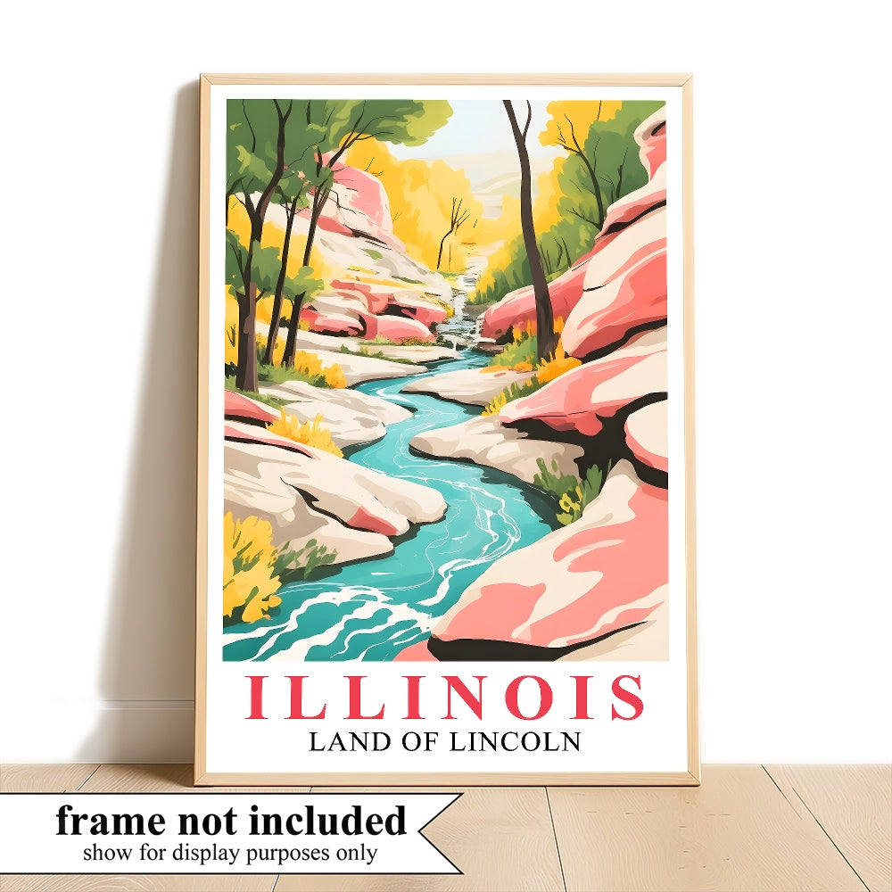 Illinois Print Travel Poster Scenic Waterfal Nature Souvenir Wall Art Landscape Painting Picture Ideal Gift For Home Room Living Room Office Bedroom Decor Unframed | teecentury