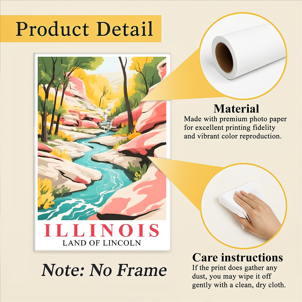 Illinois Print Travel Poster Scenic Waterfal Nature Souvenir Wall Art Landscape Painting Picture Ideal Gift For Home Room Living Room Office Bedroom Decor Unframed | teecentury