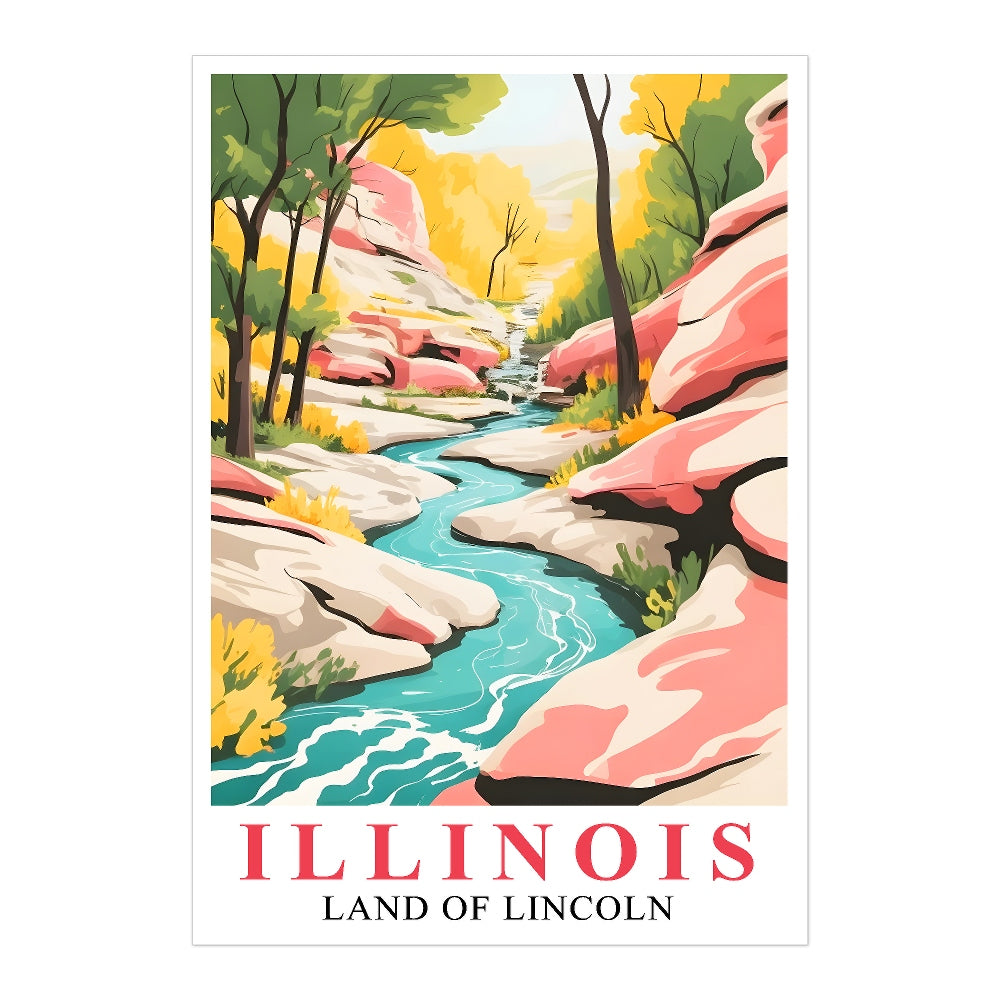 Illinois Print Travel Poster Scenic Waterfal Nature Souvenir Wall Art Landscape Painting Picture Ideal Gift For Home Room Living Room Office Bedroom Decor Unframed | teecentury