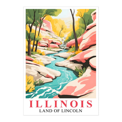 Illinois Print Travel Poster Scenic Waterfal Nature Souvenir Wall Art Landscape Painting Picture Ideal Gift For Home Room Living Room Office Bedroom Decor Unframed | teecentury