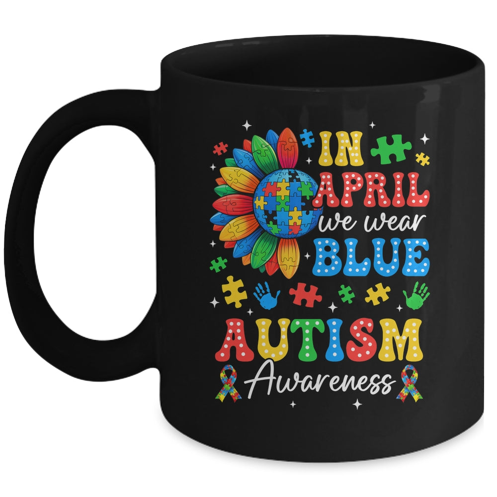 In April We Wear Blue Autism Puzzle Autism Awareness Mug | teecentury