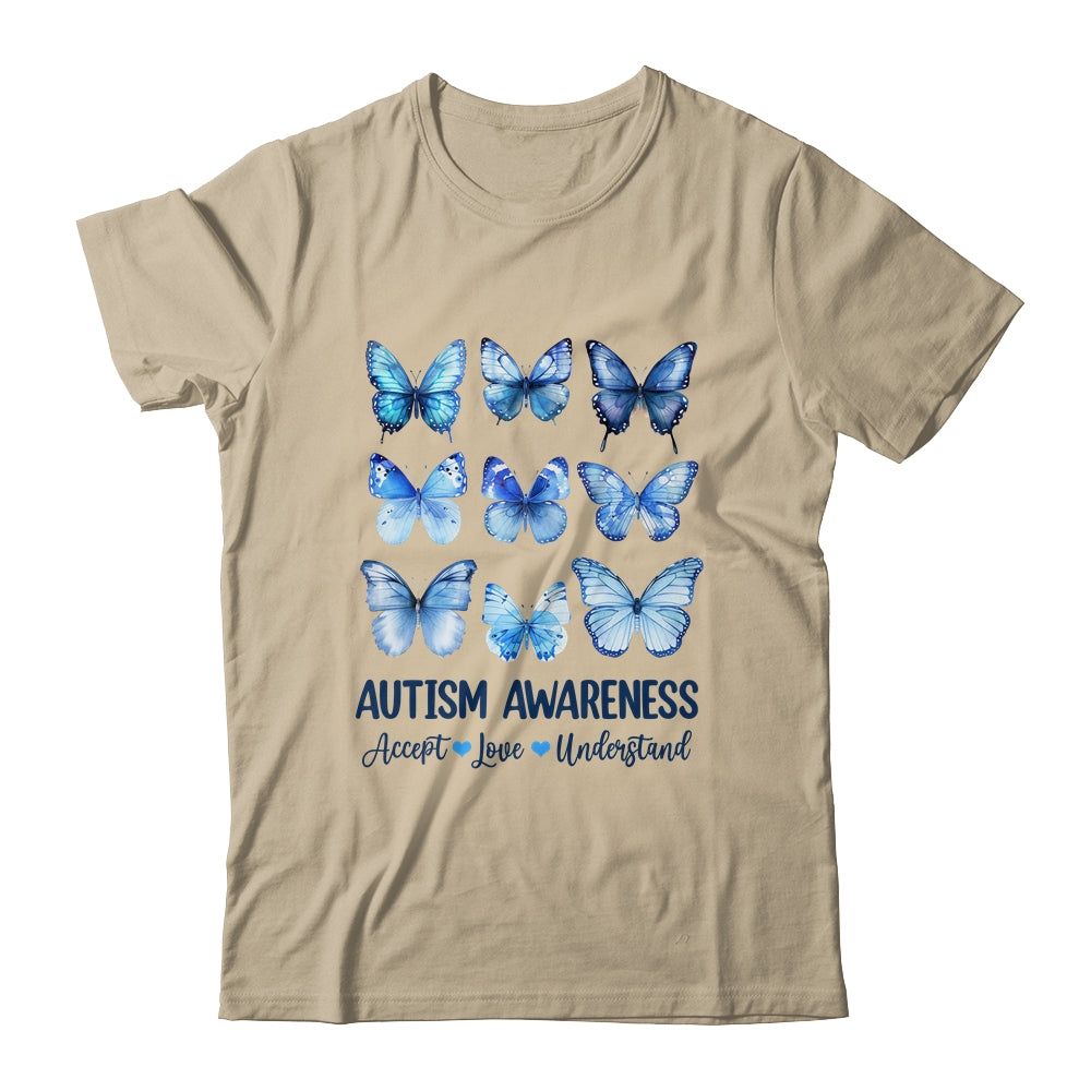 In April We Wear Blue Butterfly Autism Mental Health Women Shirt & Tank Top | teecentury