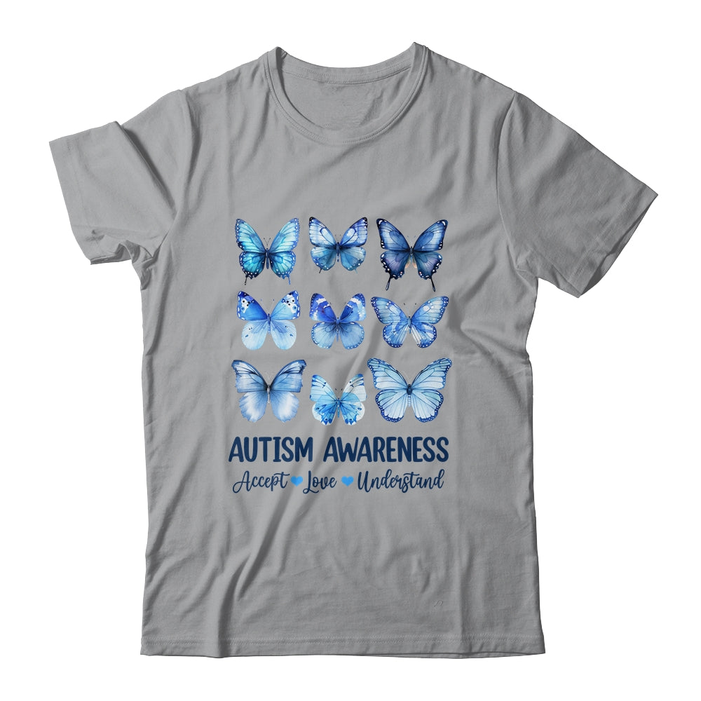 In April We Wear Blue Butterfly Autism Mental Health Women Shirt & Tank Top | teecentury