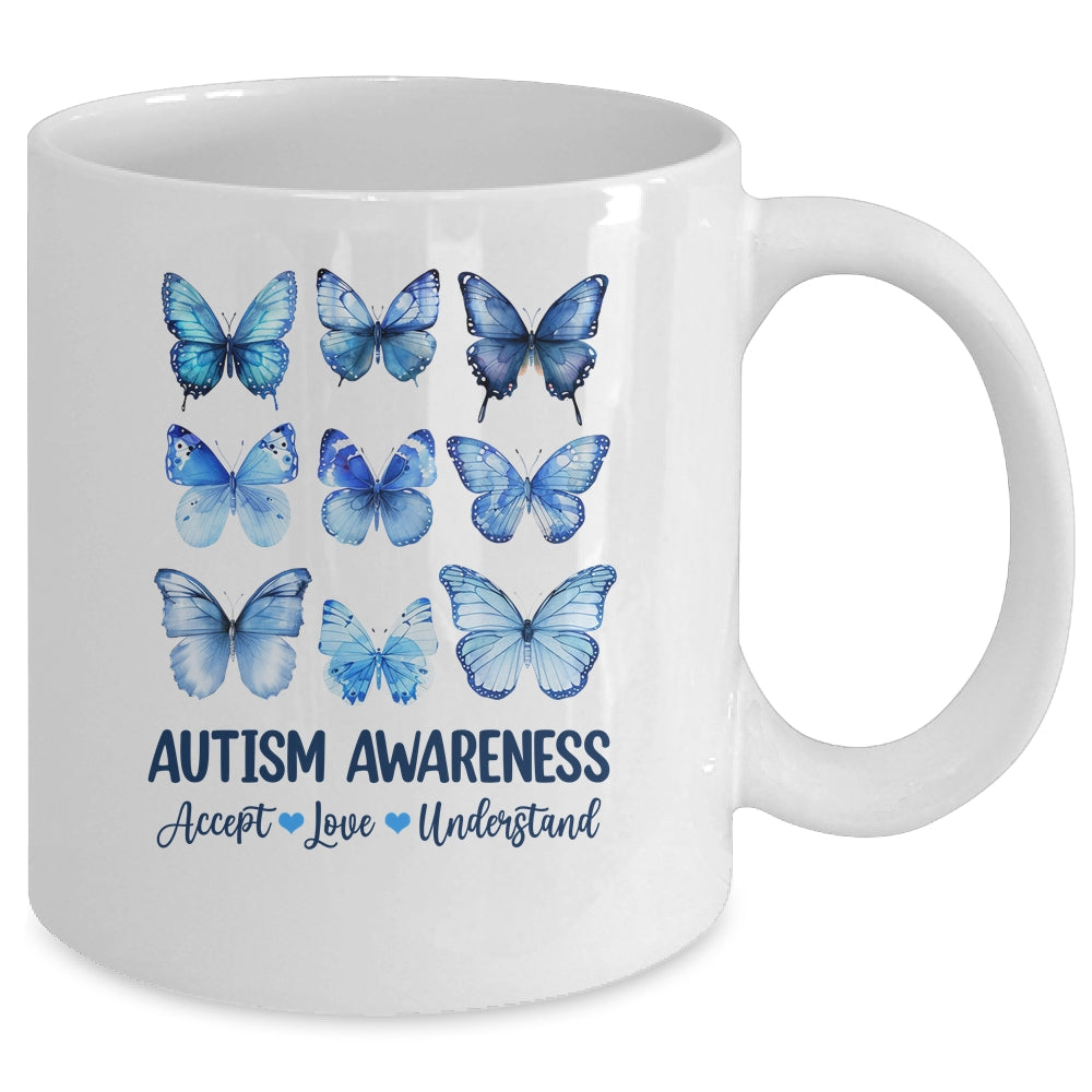 In April We Wear Blue Butterfly Autism Mental Health Women Mug | teecentury