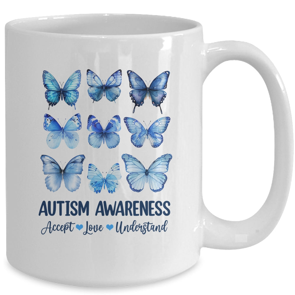 In April We Wear Blue Butterfly Autism Mental Health Women Mug | teecentury