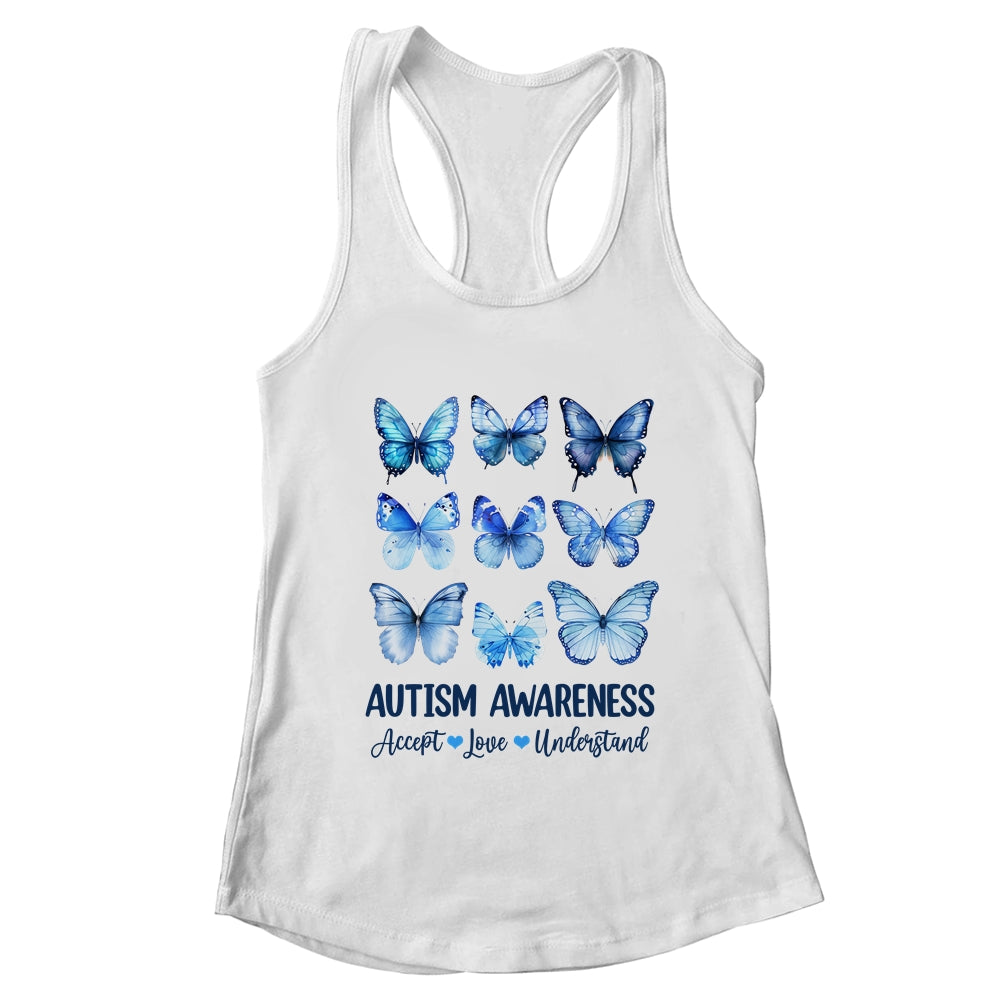In April We Wear Blue Butterfly Autism Mental Health Women Shirt & Tank Top | teecentury