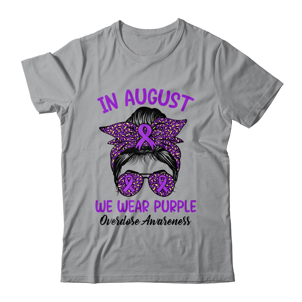 In August We Wear Purple Ribbon Overdose Awareness Messy Bun Shirt & Hoodie | teecentury