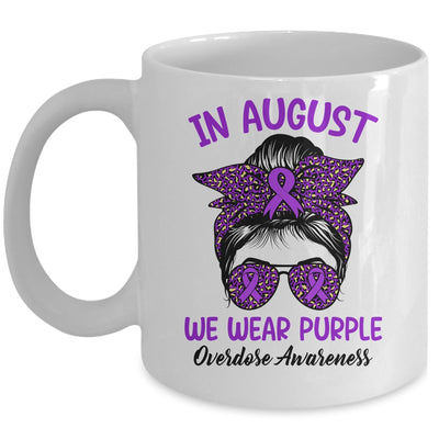 In August We Wear Purple Ribbon Overdose Awareness Messy Bun Mug | teecentury