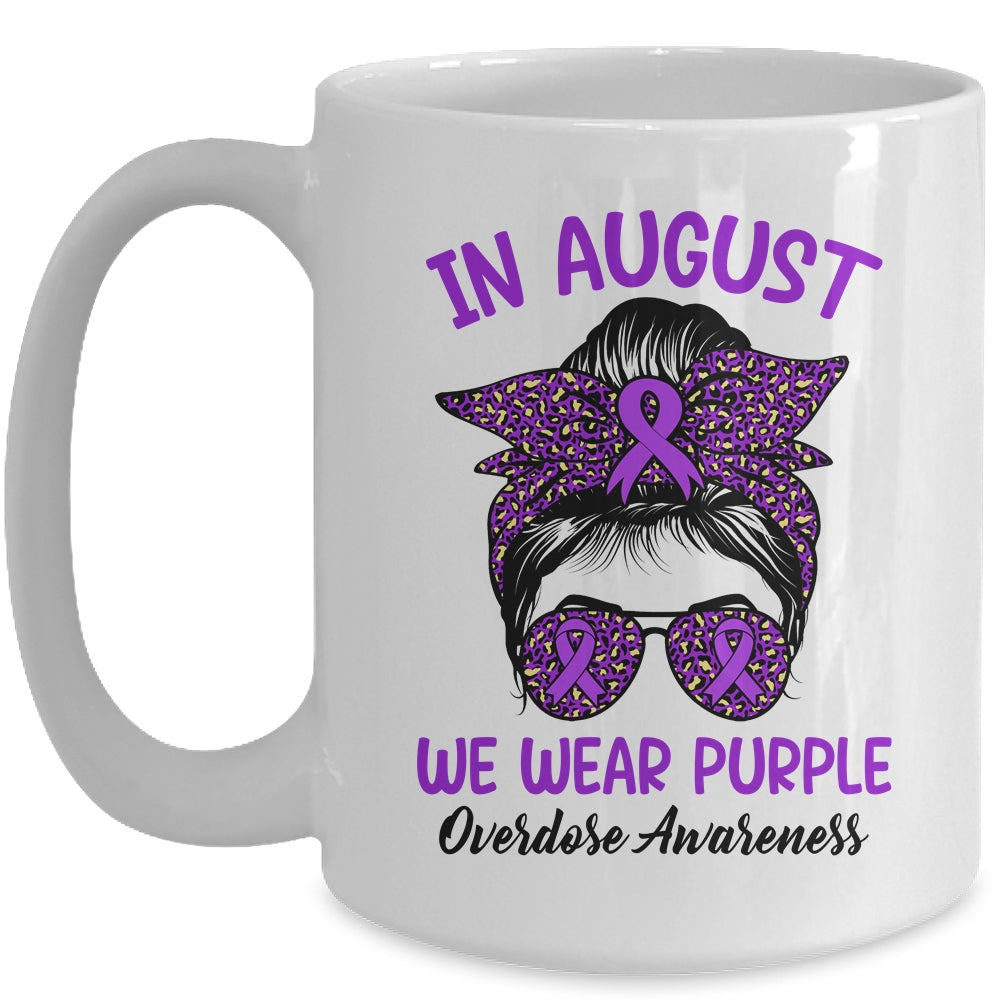 In August We Wear Purple Ribbon Overdose Awareness Messy Bun Mug | teecentury