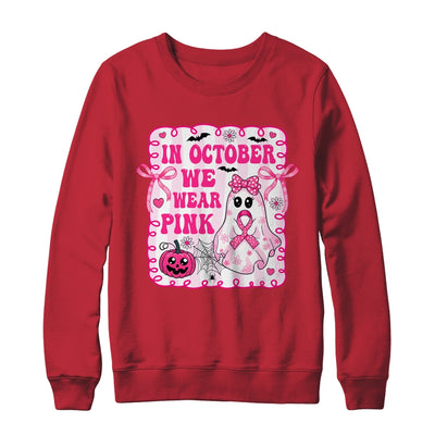 In October We Wear Pink Coquette Breast Cancer Halloween Ghost Shirt & Sweatshirt | teecentury