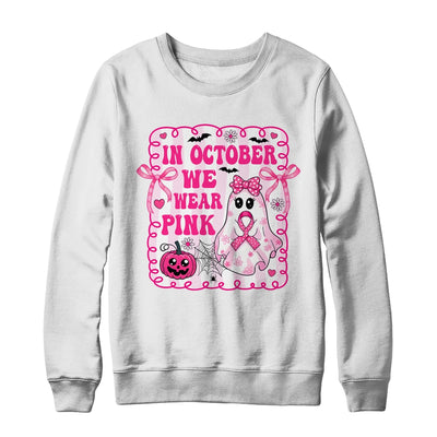 In October We Wear Pink Coquette Breast Cancer Halloween Ghost Shirt & Sweatshirt | teecentury