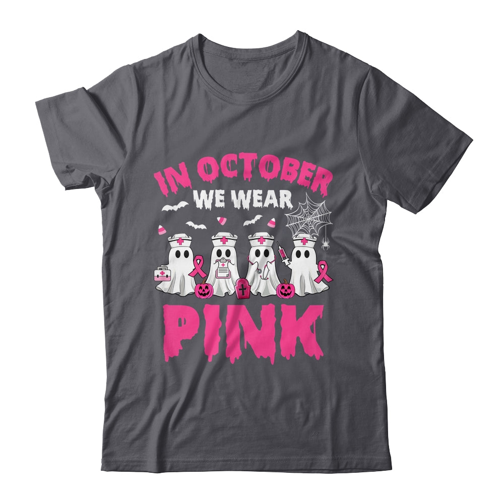 In October We Wear Pink Nurse Ghost Halloween Breast Cancer Shirt & Hoodie | teecentury