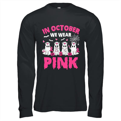 In October We Wear Pink Nurse Ghost Halloween Breast Cancer Shirt & Hoodie | teecentury