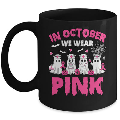 In October We Wear Pink Nurse Ghost Halloween Breast Cancer Mug | teecentury