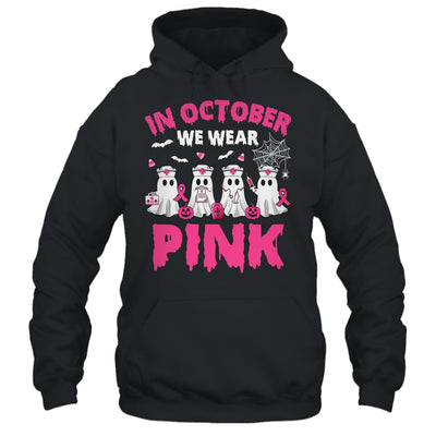 In October We Wear Pink Nurse Ghost Halloween Breast Cancer Shirt & Hoodie | teecentury
