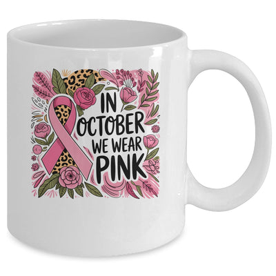 In October We Wear Pink Preppy Breast Cancer Boho Flower Mug | teecentury