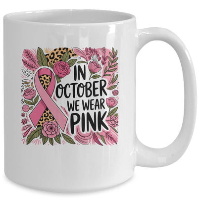 In October We Wear Pink Preppy Breast Cancer Boho Flower Mug | teecentury