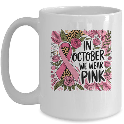In October We Wear Pink Preppy Breast Cancer Boho Flower Mug | teecentury