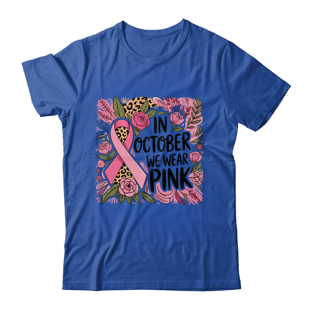 In October We Wear Pink Preppy Breast Cancer Boho Flower Shirt & Hoodie | teecentury