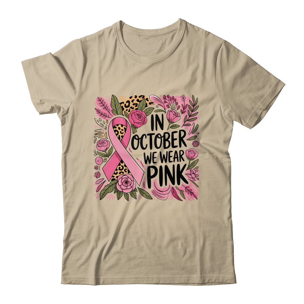 In October We Wear Pink Preppy Breast Cancer Boho Flower Shirt & Hoodie | teecentury