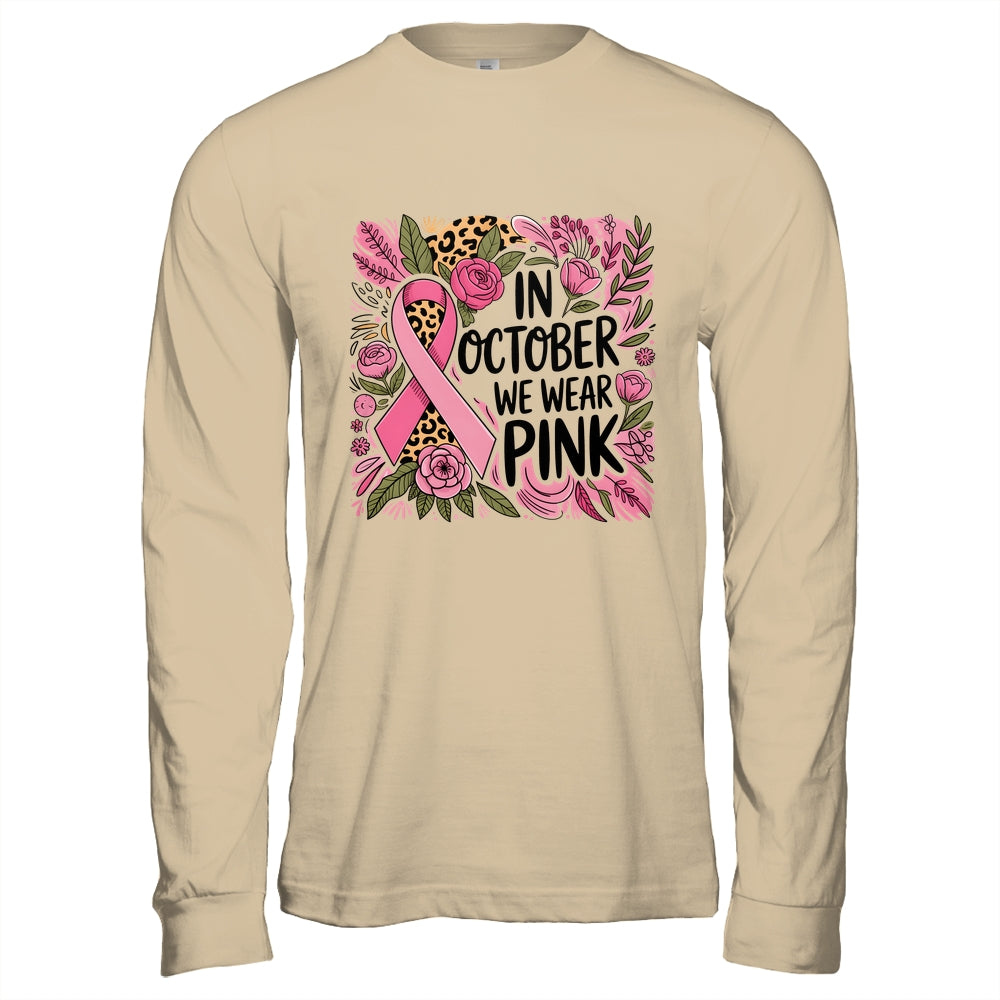 In October We Wear Pink Preppy Breast Cancer Boho Flower Shirt & Hoodie | teecentury