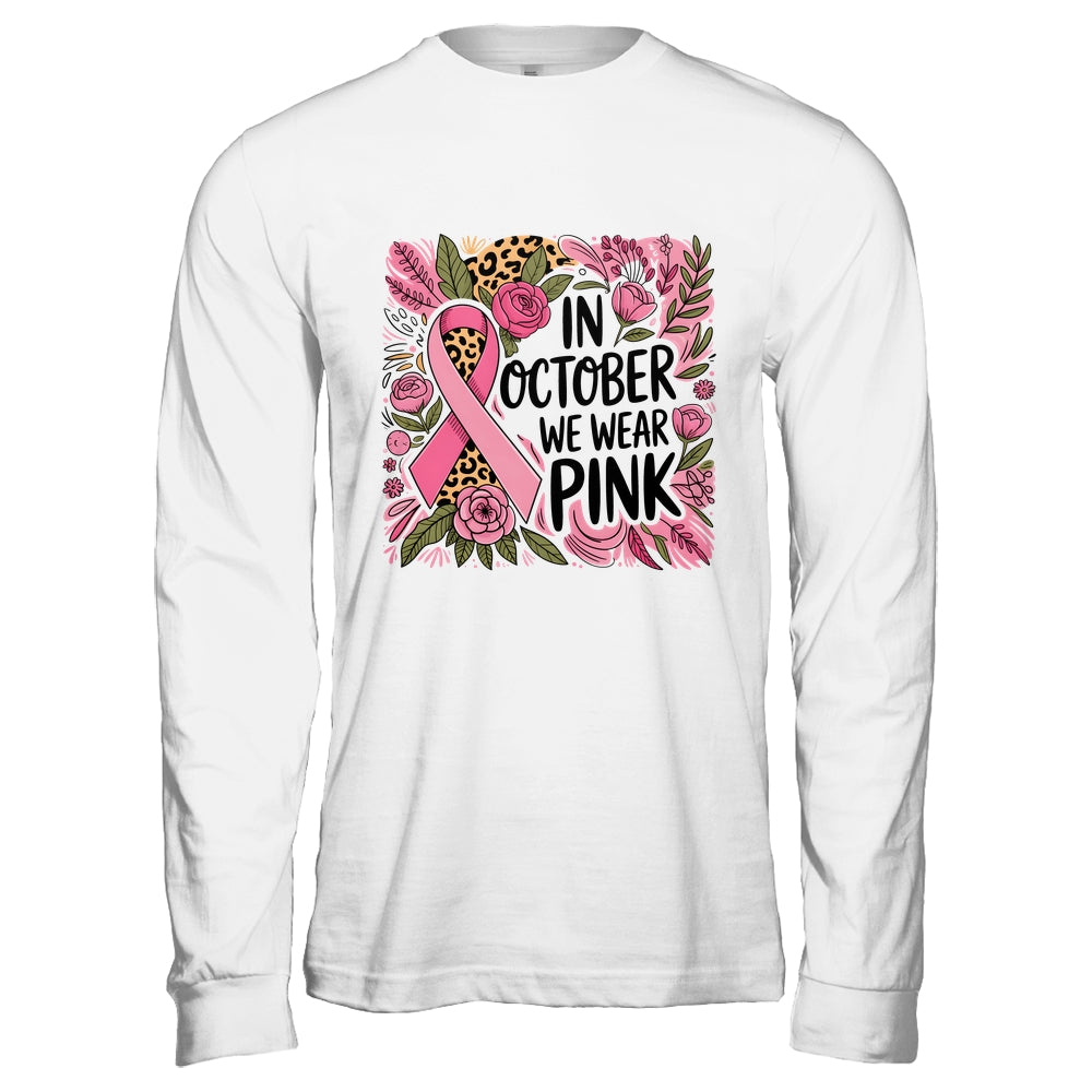 In October We Wear Pink Preppy Breast Cancer Boho Flower Shirt & Hoodie | teecentury
