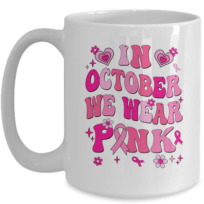 In October We Wear Pink Retro Groovy Vintage Breast Cancer Mug | teecentury