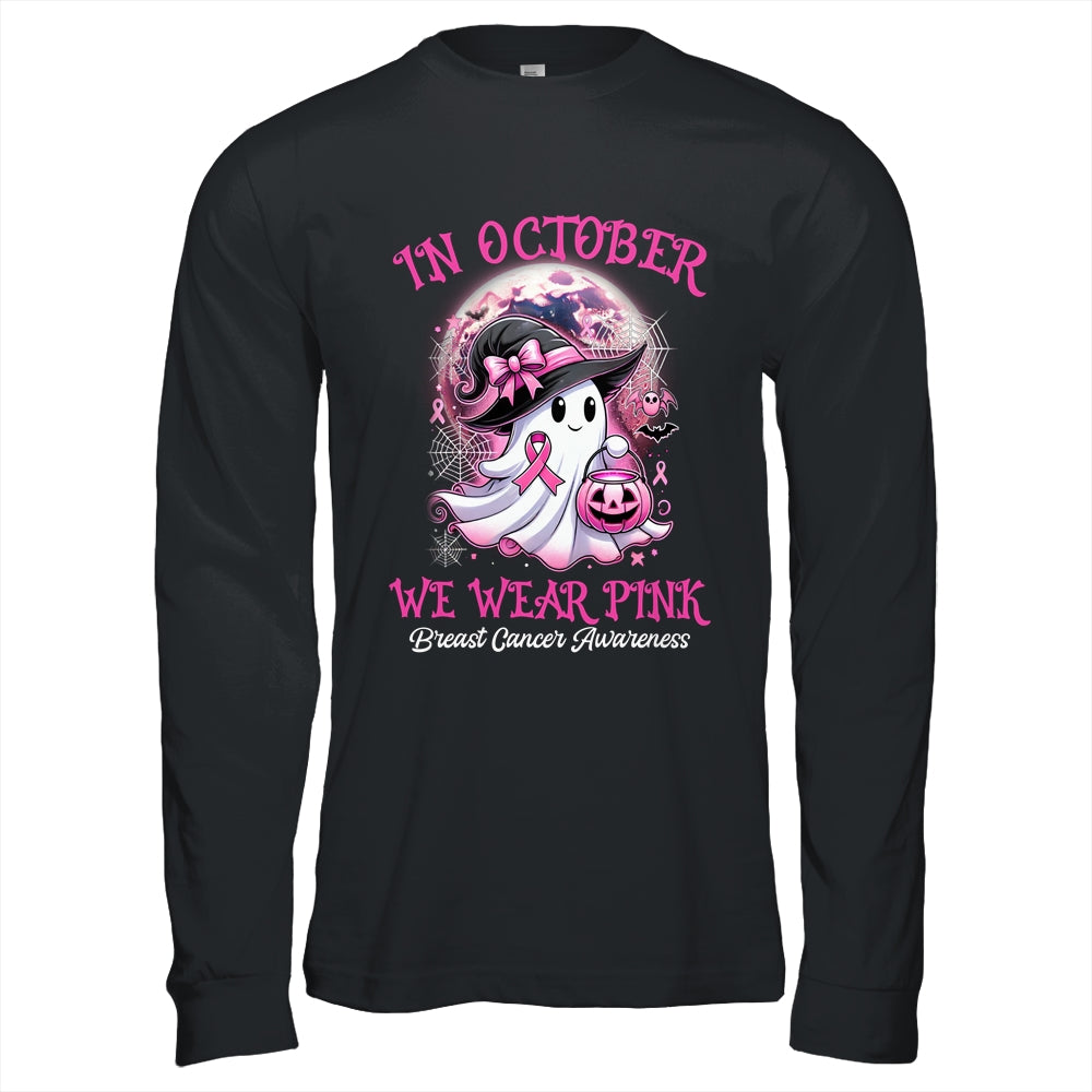 In October We Wear Pink Witch Ghost Breast Cancer Awareness Shirt & Hoodie | teecentury