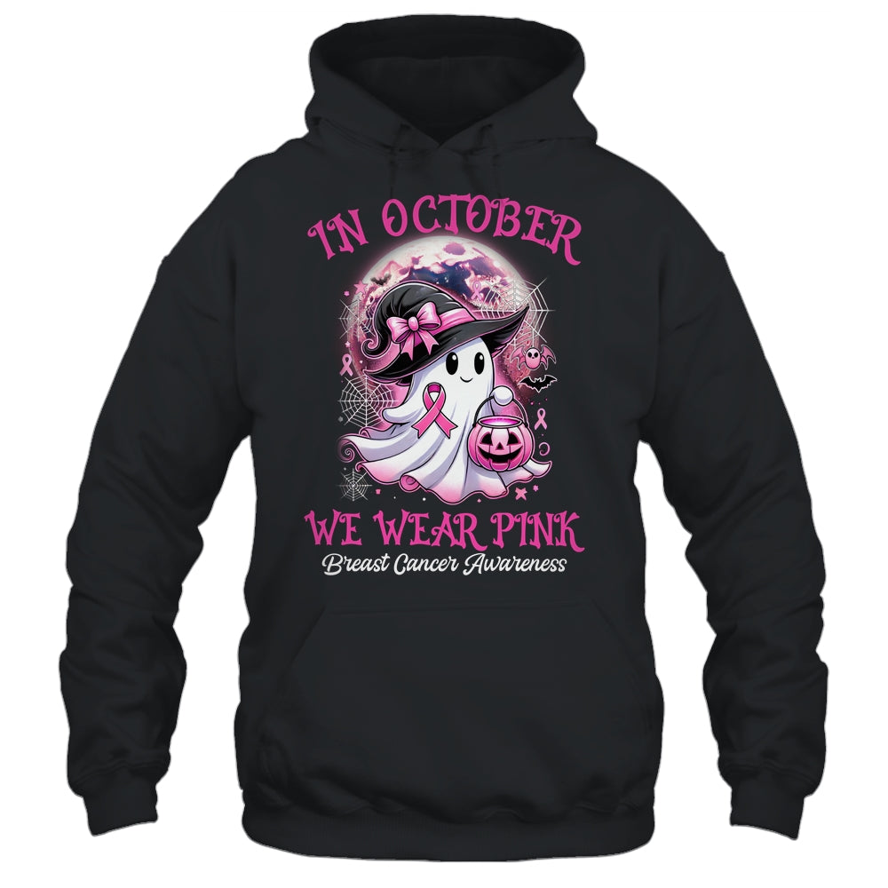 In October We Wear Pink Witch Ghost Breast Cancer Awareness Shirt & Hoodie | teecentury