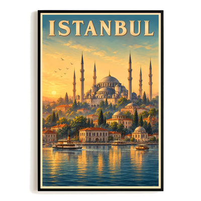 Istanbul Turkey Blue Mosque Bosphorus Sunset Vintage Travel Poster Wall Art Print Historic Ottoman Architecture European Asian City Souvenir Home Office Bedroom Unframed | teecentury