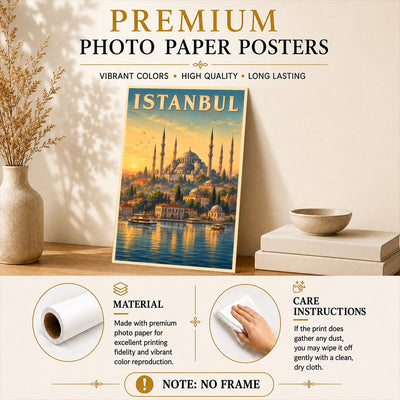 Istanbul Turkey Blue Mosque Bosphorus Sunset Vintage Travel Poster Wall Art Print Historic Ottoman Architecture European Asian City Souvenir Home Office Bedroom Unframed | teecentury