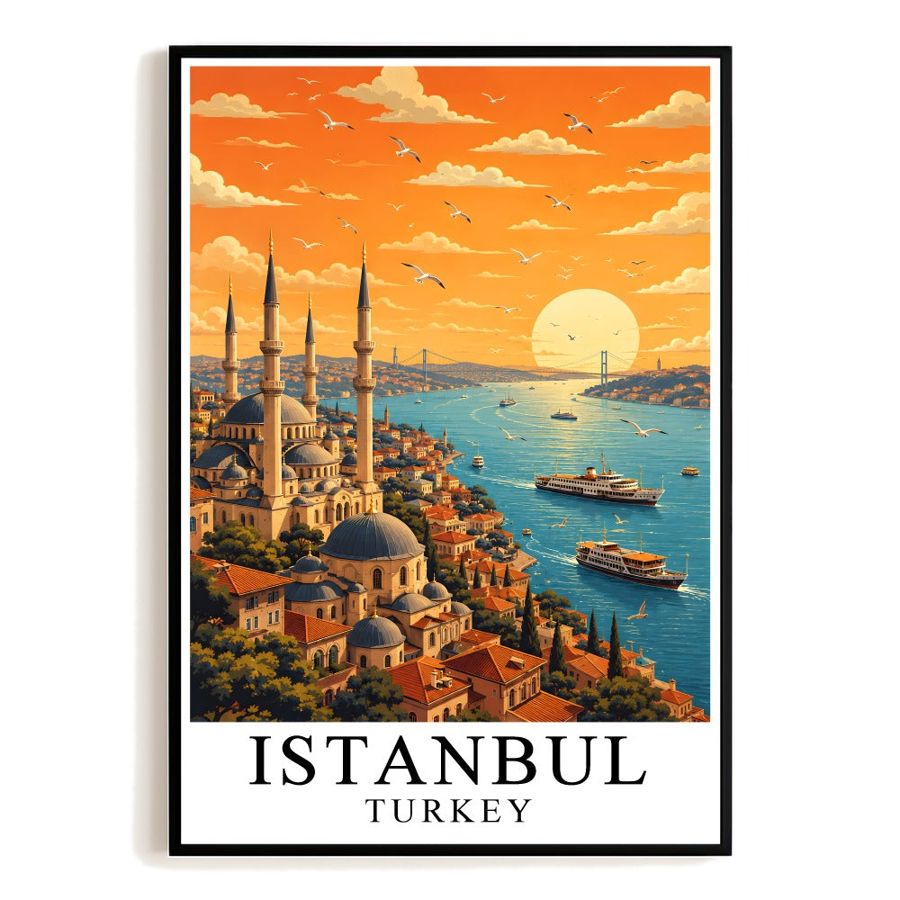 Istanbul Turkey Vintage Travel Gifts Poster Cityscape Sunset Wall Art Decor Landscape Print Painting Ideal For Family Home Living Room Office Bedroom Decor Unframed | teecentury
