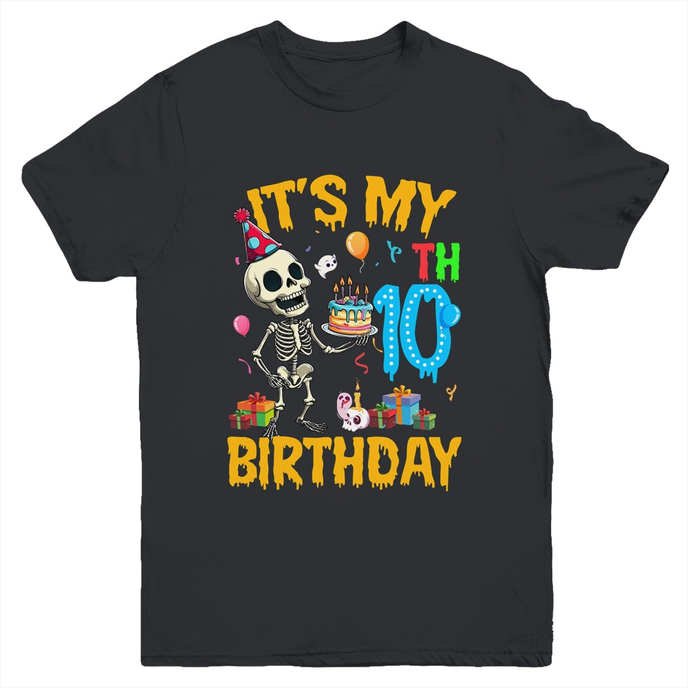 It's My 10th Birthday Party Halloween Skeleton Birthday Kids Youth Shirt | teecentury
