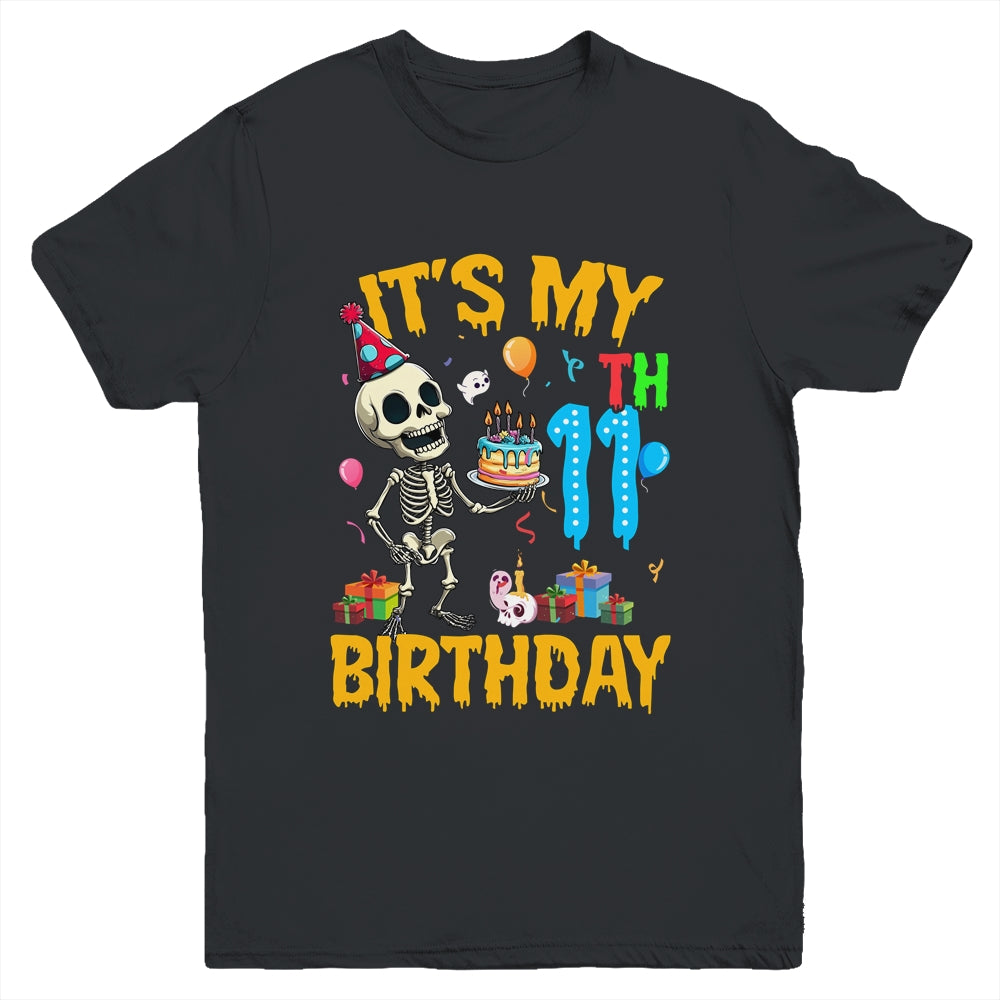 It's My 11th Birthday Party Halloween Skeleton Birthday Kids Youth Shirt | teecentury