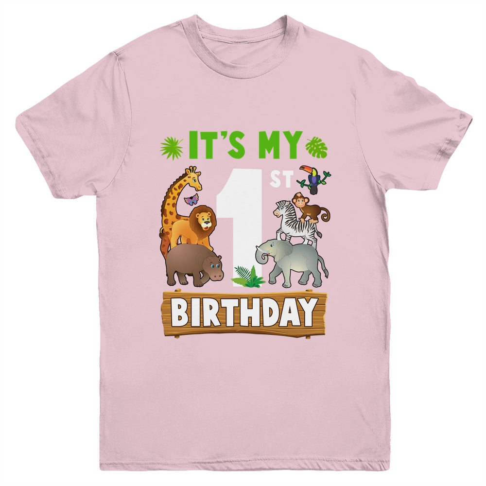 It's My 1st Birthday Zoo Jungle Safari 1 Years Old Birthday Youth Shirt | teecentury