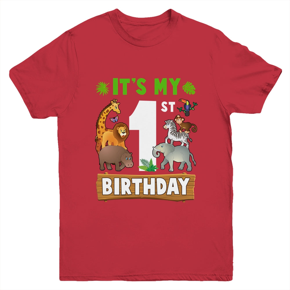 It's My 1st Birthday Zoo Jungle Safari 1 Years Old Birthday Youth Shirt | teecentury