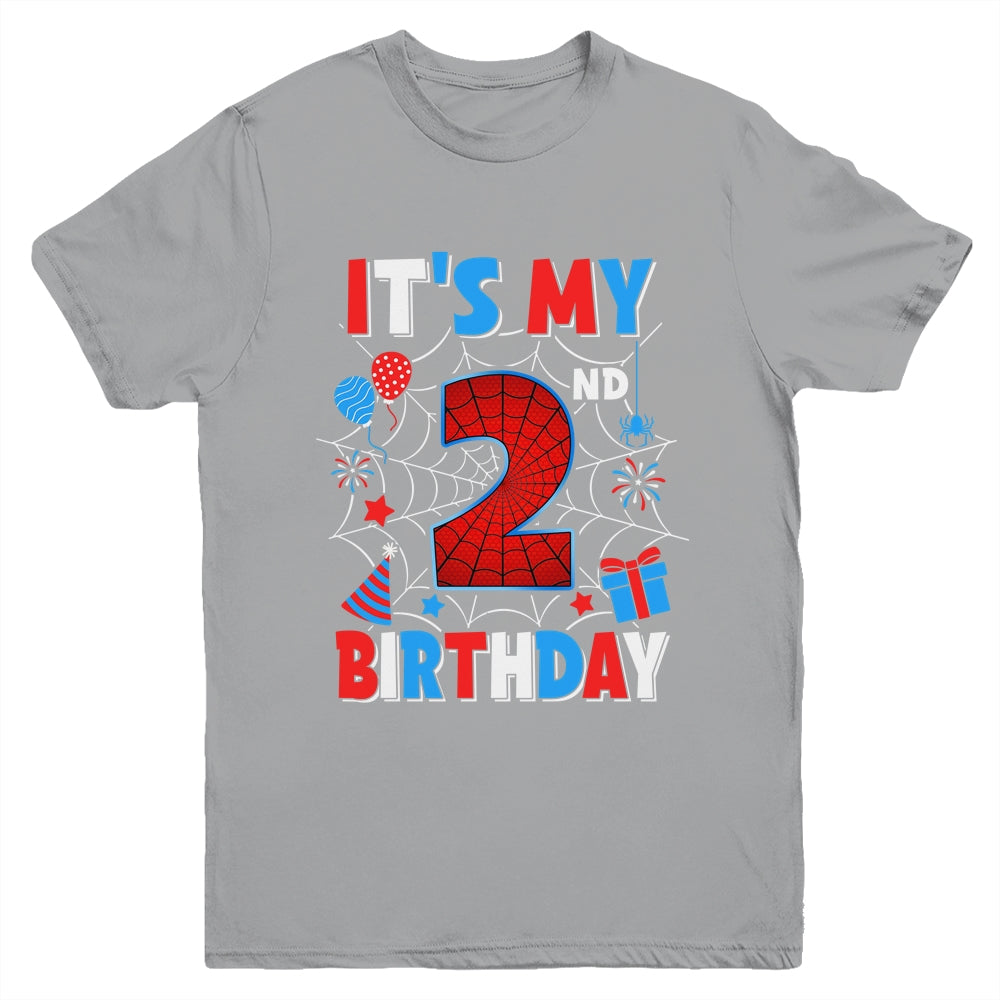 It's My 2nd Birthday Spider Web Theme Party 2 Years Old Boys Youth Shirt | teecentury