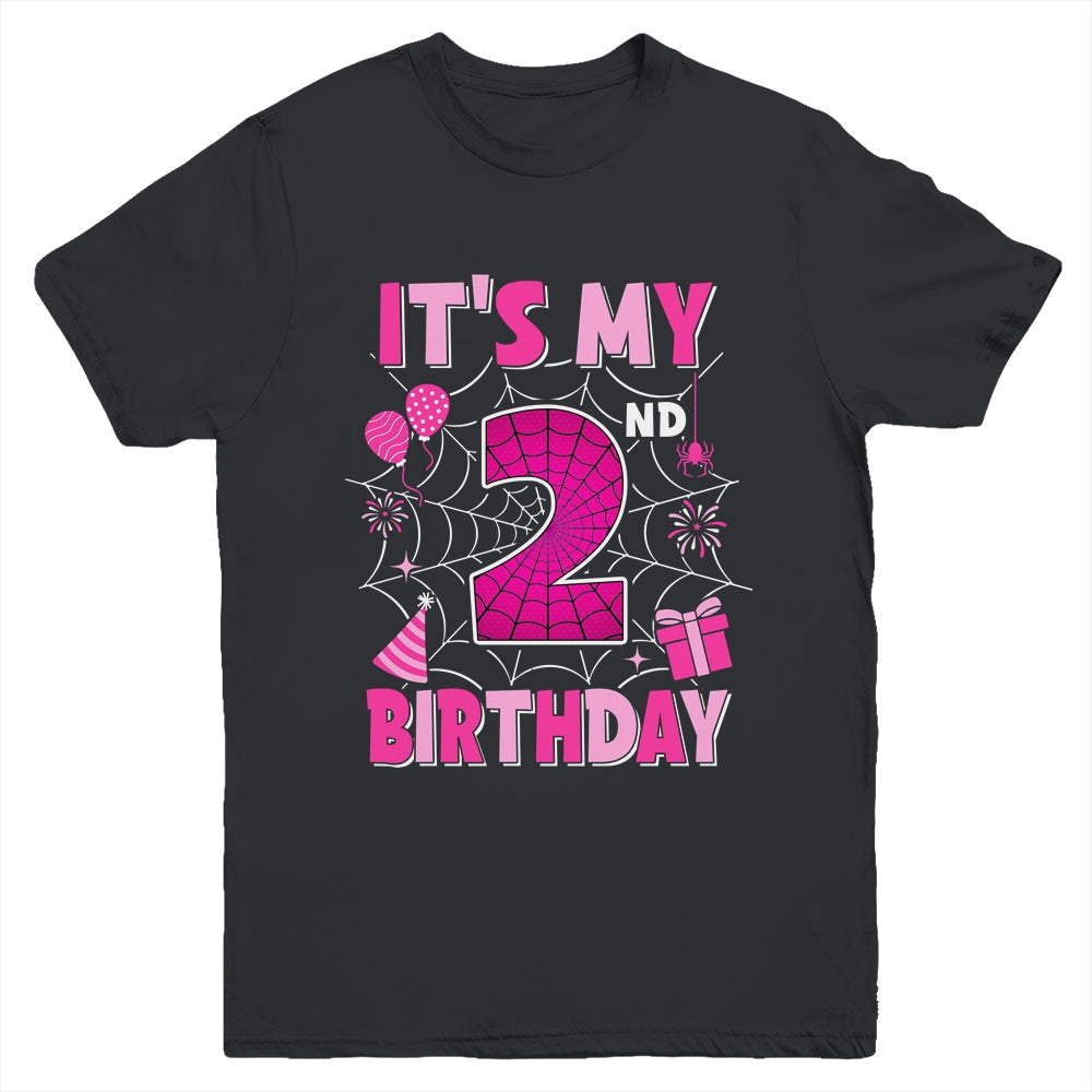 It's My 2nd Birthday Spider Web Theme Party 2 Years Old Girl Youth Shirt | teecentury