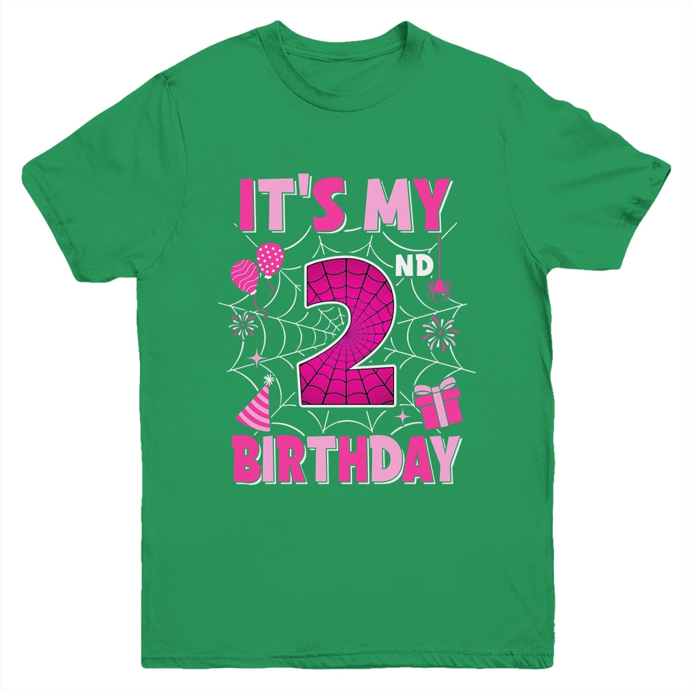 It's My 2nd Birthday Spider Web Theme Party 2 Years Old Girl Youth Shirt | teecentury