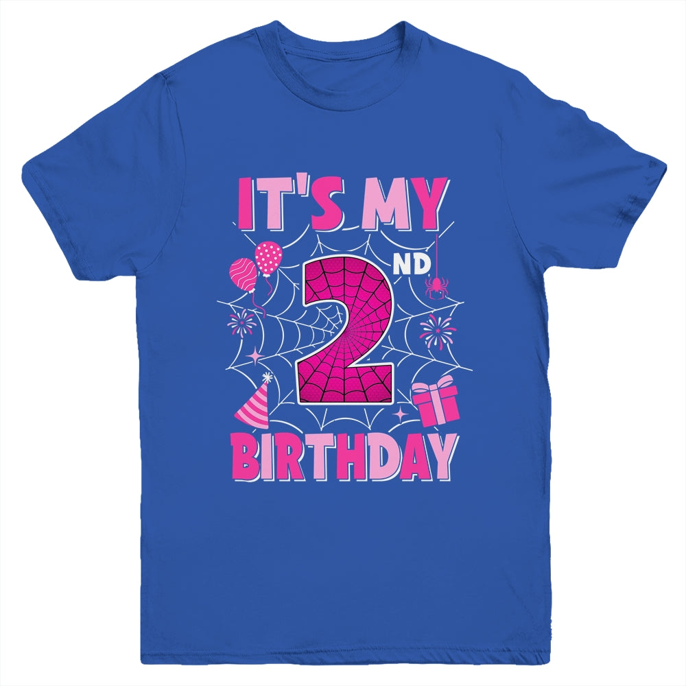 It's My 2nd Birthday Spider Web Theme Party 2 Years Old Girl Youth Shirt | teecentury