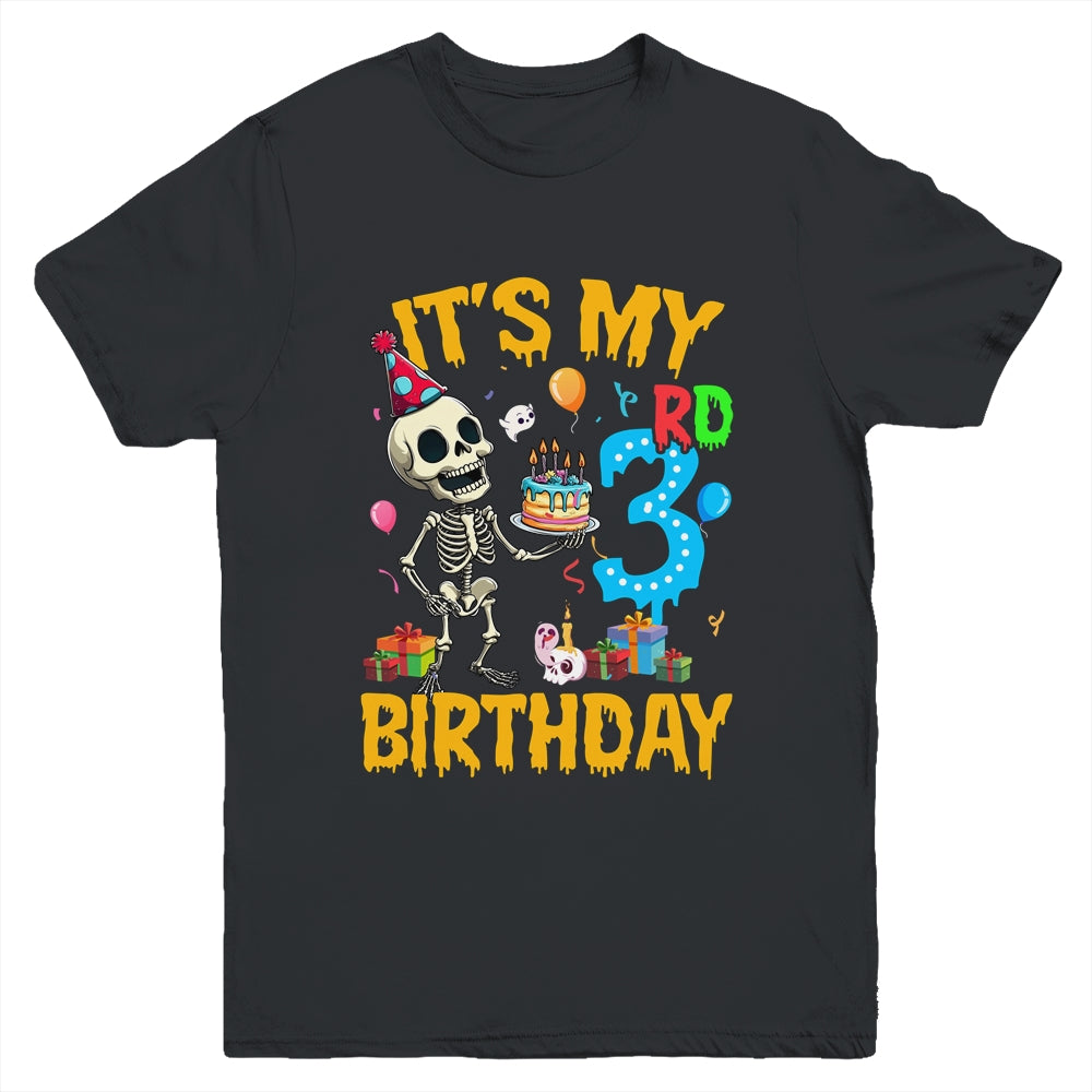 It's My 3rd Birthday Party Halloween Skeleton Birthday Kids Youth Shirt | teecentury