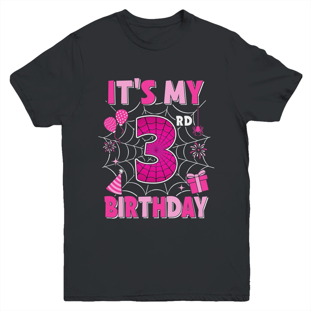 It's My 3rd Birthday Spider Web Theme Party 3 Years Old Girl Youth Shirt | teecentury