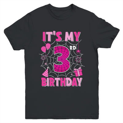 It's My 3rd Birthday Spider Web Theme Party 3 Years Old Girl Youth Shirt | teecentury