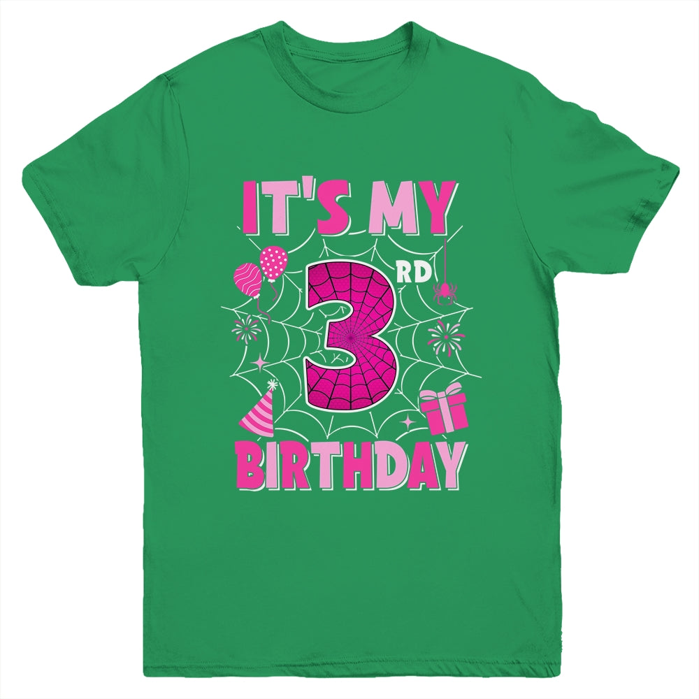 It's My 3rd Birthday Spider Web Theme Party 3 Years Old Girl Youth Shirt | teecentury