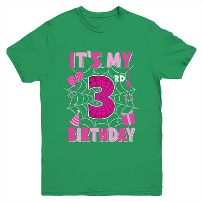 It's My 3rd Birthday Spider Web Theme Party 3 Years Old Girl Youth Shirt | teecentury