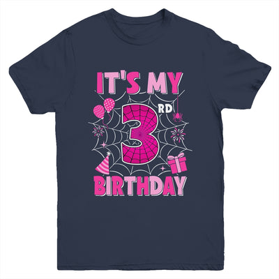 It's My 3rd Birthday Spider Web Theme Party 3 Years Old Girl Youth Shirt | teecentury